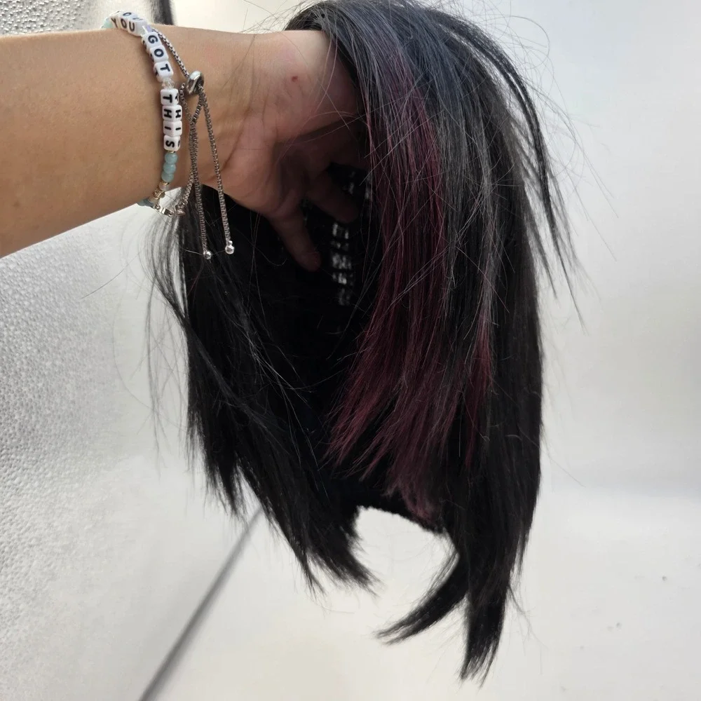 Mayde Beauty Black Burgundy Highlight Synthetic Wig Heat Safe Straight Bob